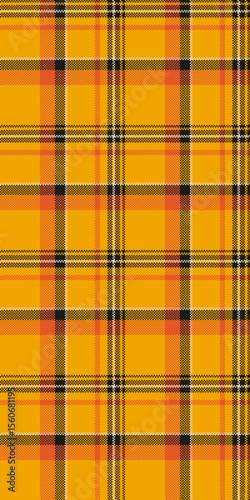 Craft plaid vector pattern, scenery texture textile tartan. Warp check fabric seamless background in bright and black colors.