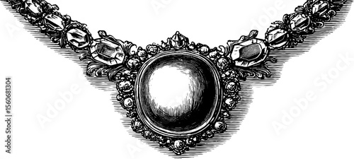 Vintage statement necklace with gemstone setting sketch for jewelry design