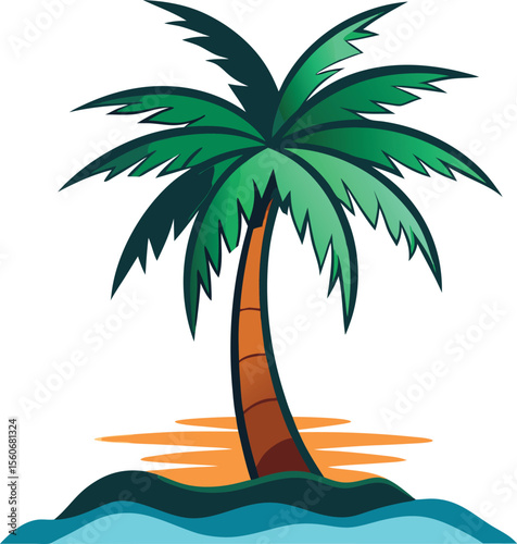 Palm Tree and Ocean Waves Vector with editable