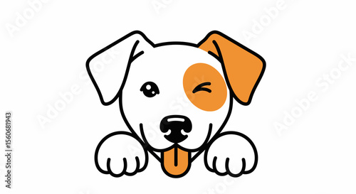 Cartoon Dog with Orange Spot and Tongue Out, Winking Eye