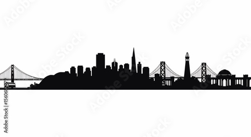 San Francisco Skyline Silhouette with Golden Gate and Bay Bridges