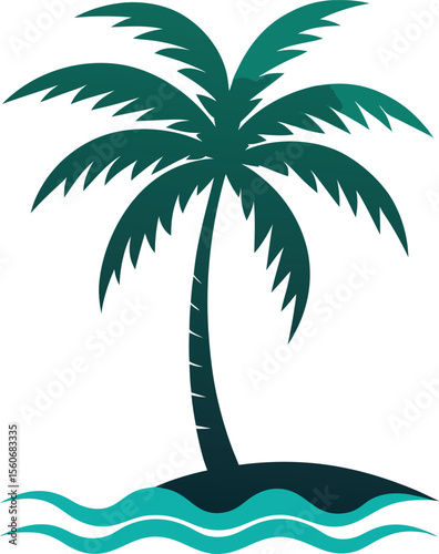 Palm Tree and Ocean Waves Vector with editable