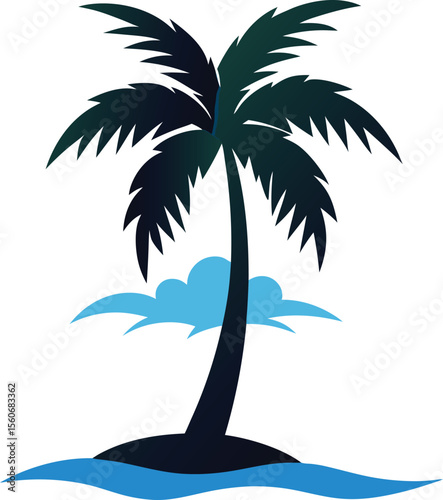 Palm Tree and Ocean Waves Vector with editable