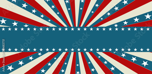 Patriotic starburst design with red, white, and blue stripes and stars