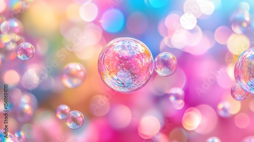 Colorful Bokeh Background with Floating Bubbles in Vibrant Pink and Purple Hues