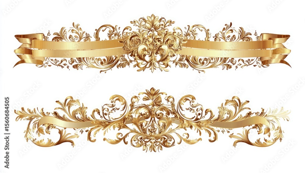 Fototapeta premium Two ornate gold decorative banners