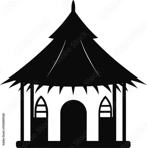 Hut Silhouette Vector Standing Alert in Black and White Style