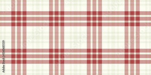 Tough seamless fabric check, good vector pattern plaid. Multi textile texture background tartan in ivory and red colors.