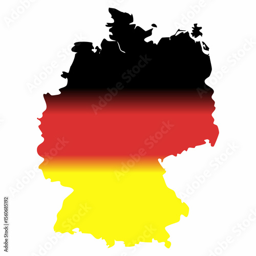 This image shows the map silhouette of Germany filled with a gradient of the German national flag colors: black, red, and yellow.

