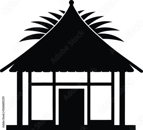 Hut Silhouette Vector Standing Alert in Black and White Style