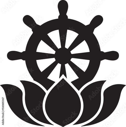 Old wooden ship steering wheel, a nautical helm symbol for ocean travel and marine navigation