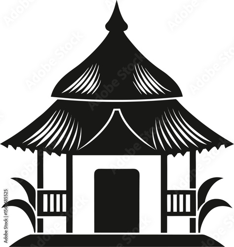 Hut Silhouette Vector Standing Alert in Black and White Style