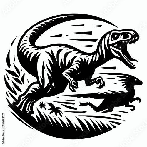 Velociraptor Chasing Prey Across the Prehistoric Terrain