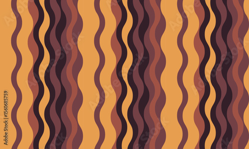 Abstract wavy lines pattern in earthy tones.  Perfect for backgrounds, textiles, or website design.  Evokes feelings of warmth, nature, and retro style.  Versatile and visually appealing graphic.