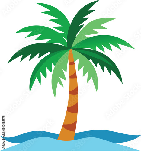 Palm Tree and Ocean Waves Vector with editable