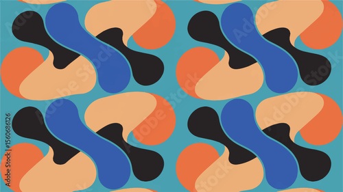 Flowing organic shapes in blue black orange abstract
