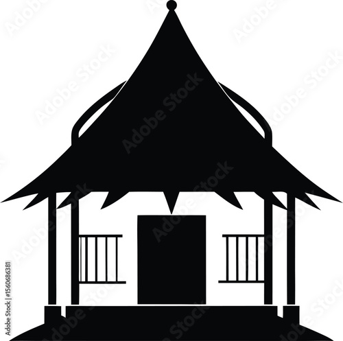 Hut Silhouette Vector Standing Alert in Black and White Style