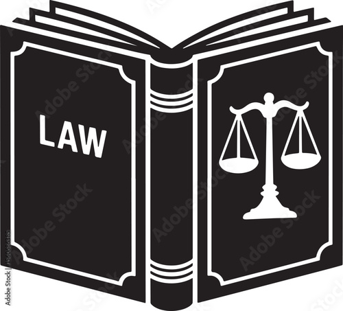 Black Silhouette Closed Law Book Scales Of Justice White Symbol Legal Theme Book Open Pages vector