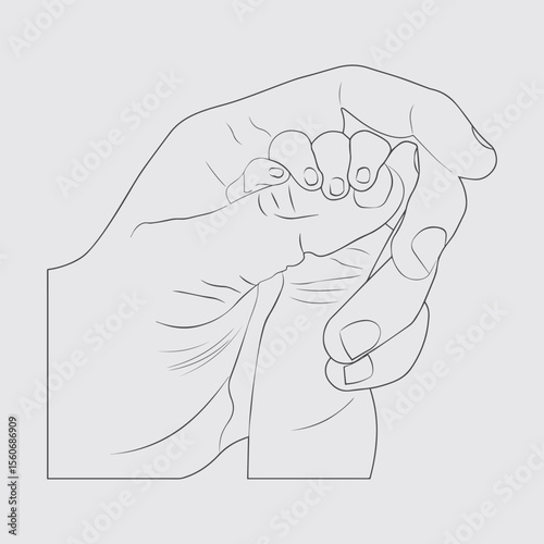 Child holding mom finger line art happy mother039s day concept can used
