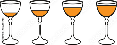 Beer and wine glass set for party celebration with drinks and crystal mugs on white background