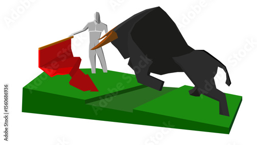 bullfighting matador bullfighter vector red cape strong bull aggressive bull muscular animal Spanish tradition corrida traditional sport bravery arena charging bull danger performance cultural vector