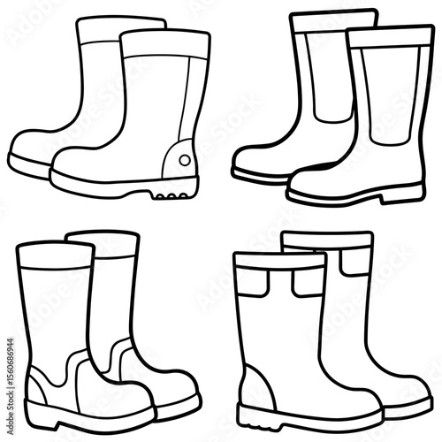 Cartoon Pair of Wellington Boots Icon – Fun Line Art, Outline Vector Illustration