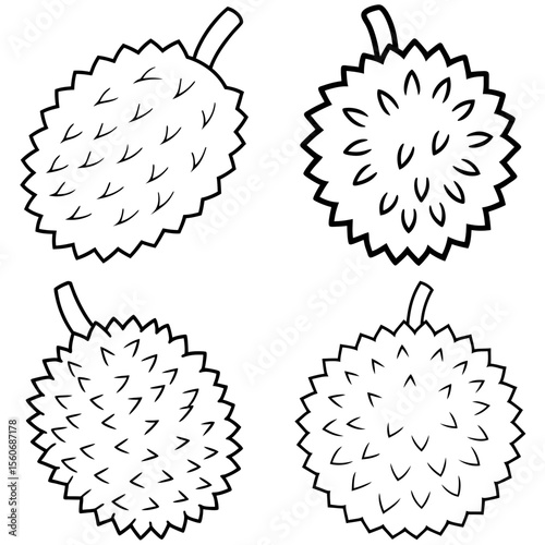 Durian Icon – Exotic Fruit Line Art, Outline Vector Illustration