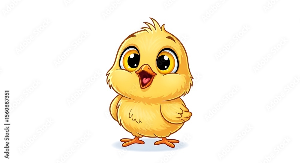 Fototapeta premium Illustration of a cute cartoon yellow chick standing on a white background with an open beak