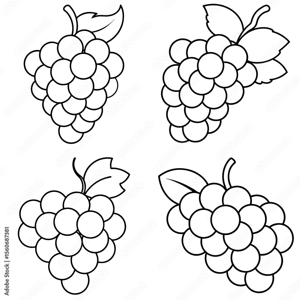 Naklejka premium Grapes Icon – Fresh Fruit Line Art, Outline Vector Illustration