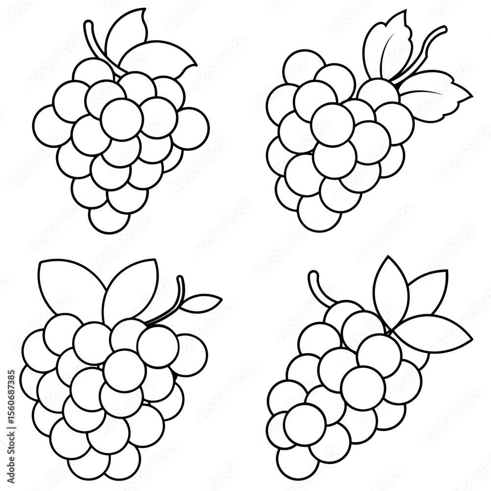 Naklejka premium Grapes Icon – Fresh Fruit Line Art, Outline Vector Illustration