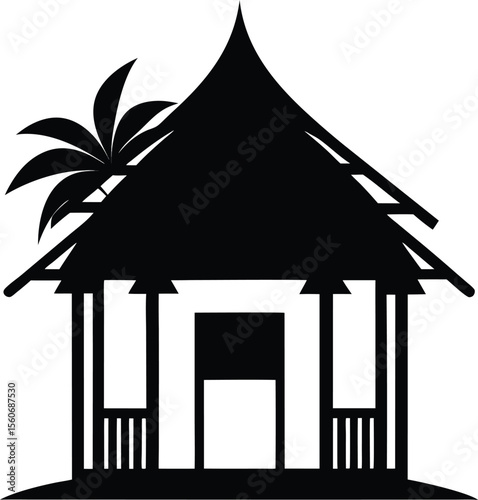 Hut Silhouette Vector Standing Alert in Black and White Style