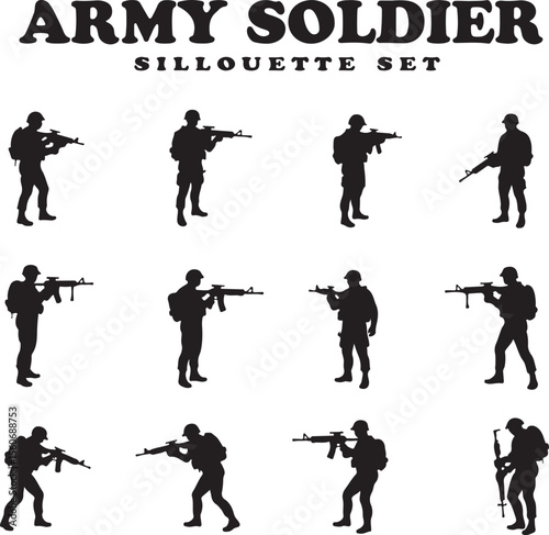 Military Saluting Soldier Silhouette Set