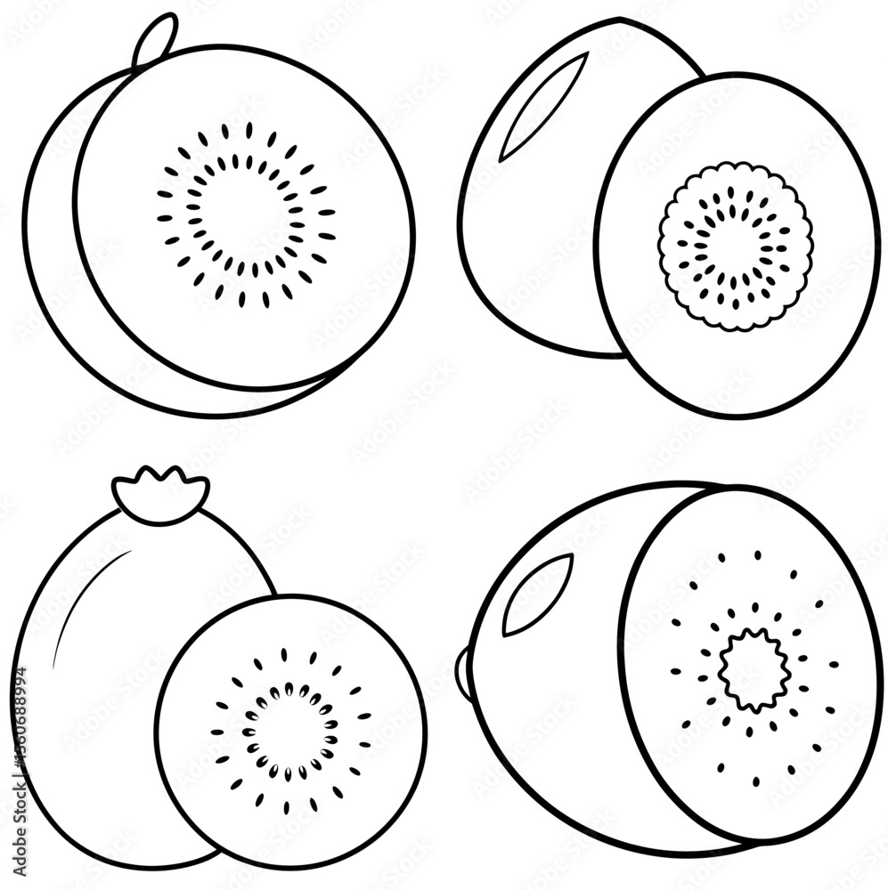 Naklejka premium Kiwi Fruit Icon – Tropical Fruit Line Art, Outline Vector Illustration
