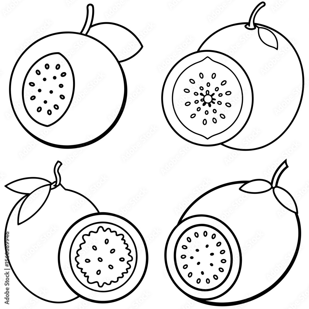 Fototapeta premium Passion Fruit Icon – Exotic Tropical Fruit Line Art, Outline Vector Illustration