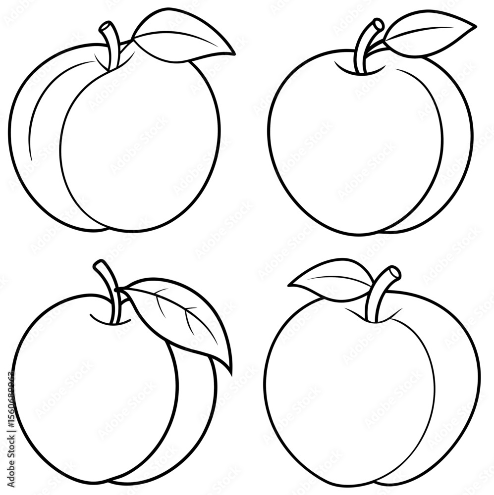 Obraz premium Peach Icon – Fresh Fruit Line Art, Outline Vector Illustration