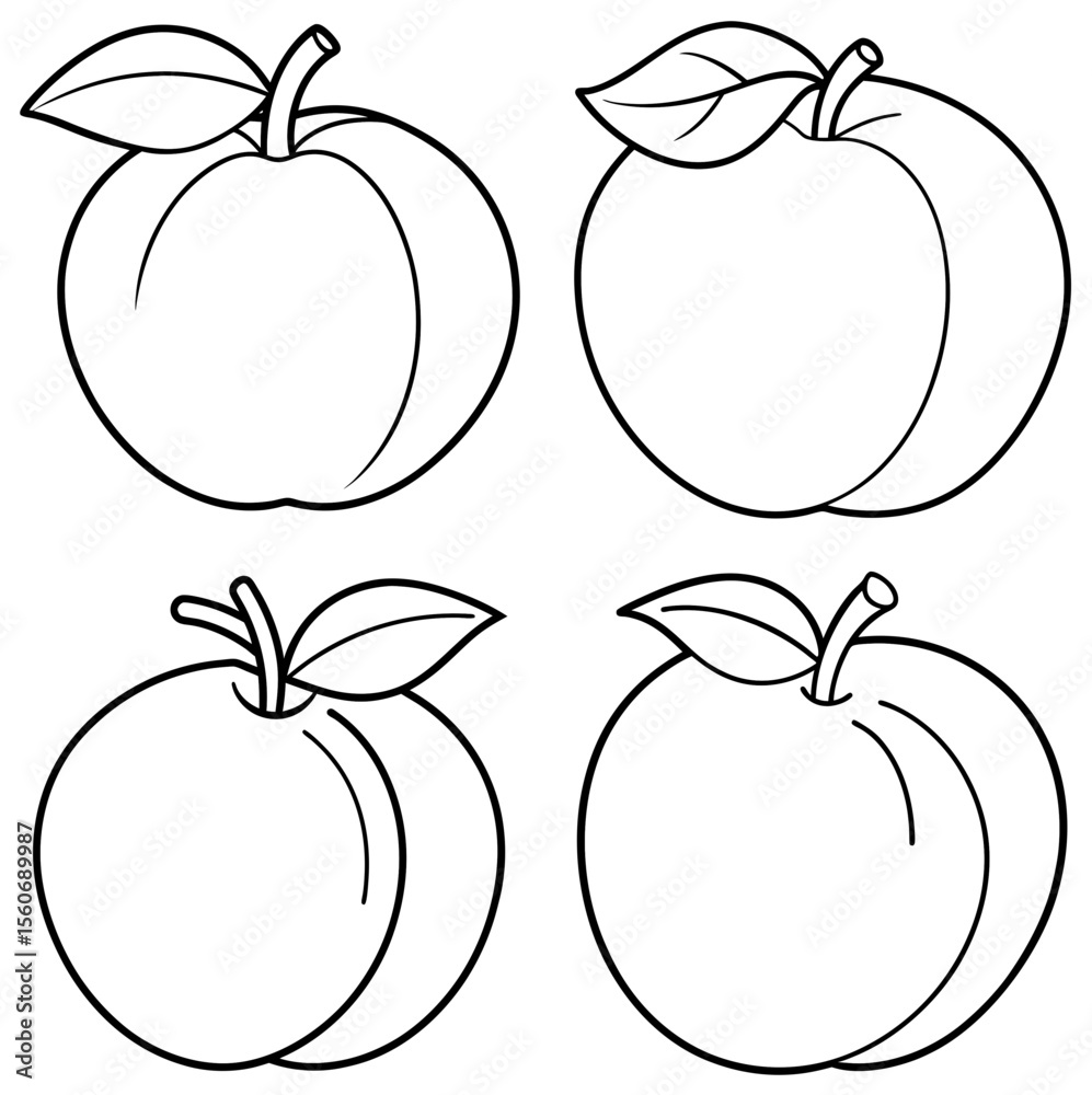 Obraz premium Peach Icon – Fresh Fruit Line Art, Outline Vector Illustration