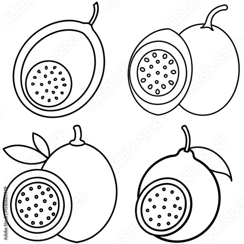 Passion Fruit Icon – Exotic Tropical Fruit Line Art, Outline Vector Illustration