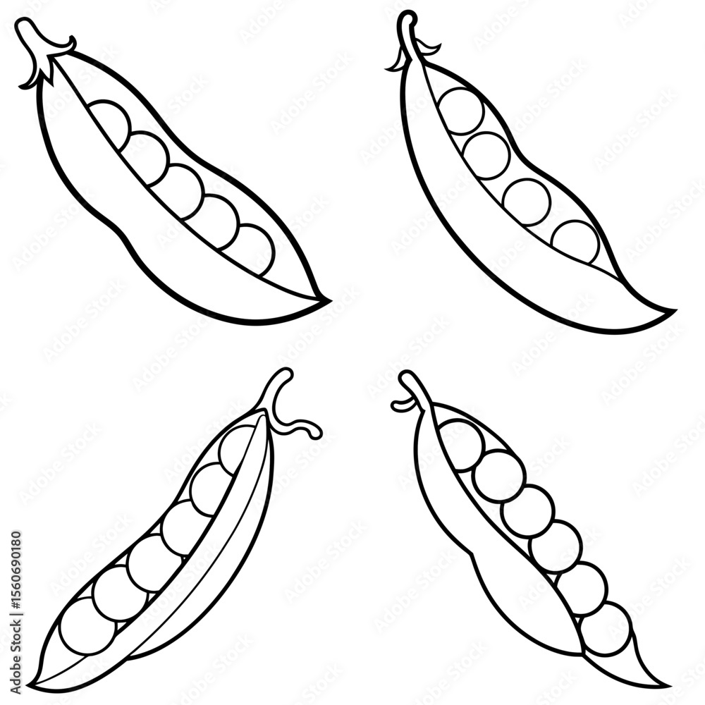 Obraz premium Peas in a Pod Icon – Fresh Vegetable Line Art, Outline Vector Illustration