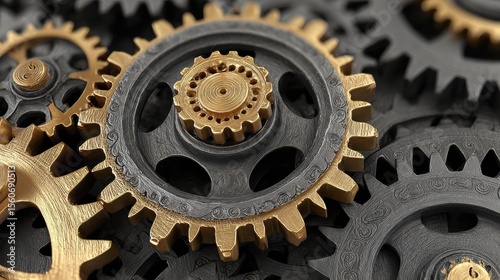 Reputation Management Concept on the Mechanism of Metal Cogwheels., no logos, no brands