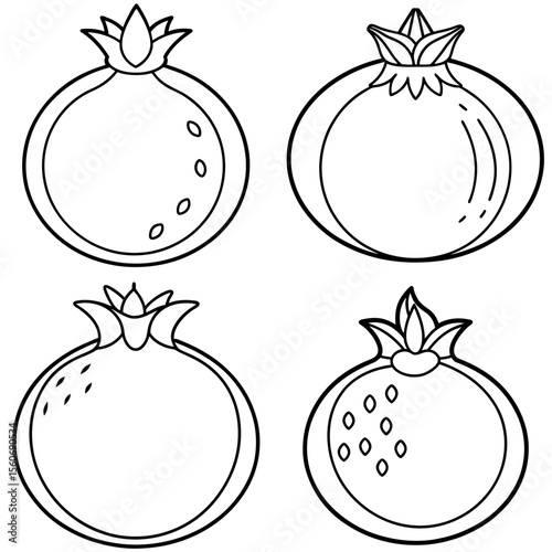 Pomegranate Icon – Exotic Fruit Line Art, Outline Vector Illustration
