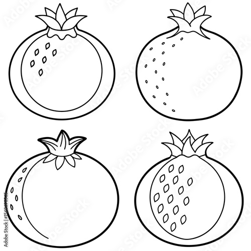 Pomegranate Icon – Exotic Fruit Line Art, Outline Vector Illustration