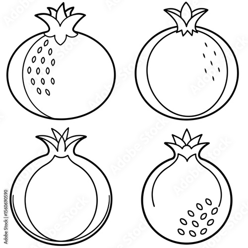 Pomegranate Icon – Exotic Fruit Line Art, Outline Vector Illustration
