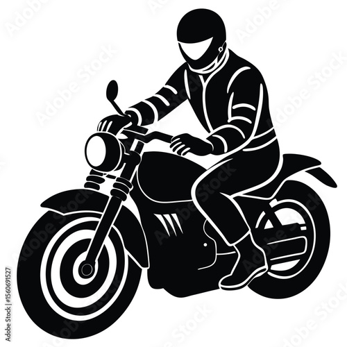 Silhouette of a Motorcyclist Wearing a Helmet and Riding a Motorcycle on a White Background Illustration Graphic Design
