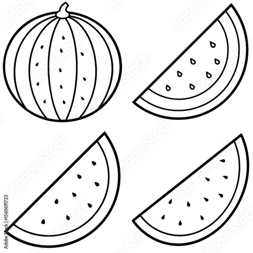 Watermelon Slice Icon – Summer Fruit Line Art, Minimalist Vector Design