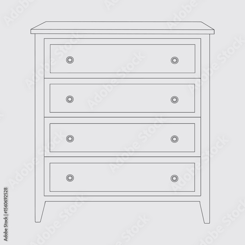 Hand drawn kids drawing wooden chest of drawers cartoon isolated