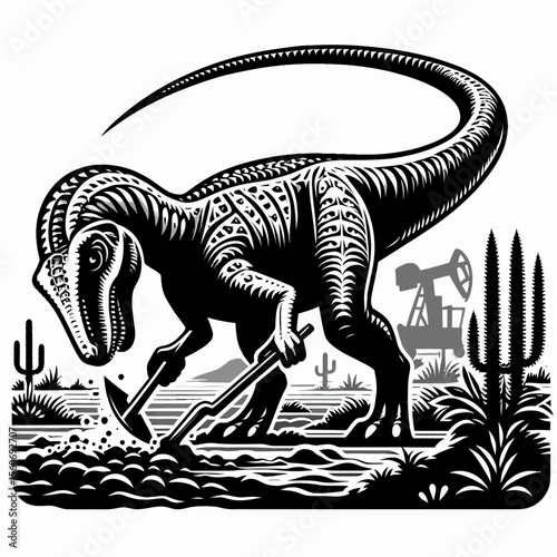 Therizinosaurus Digging in the Prehistoric Earth with Its Giant Claws