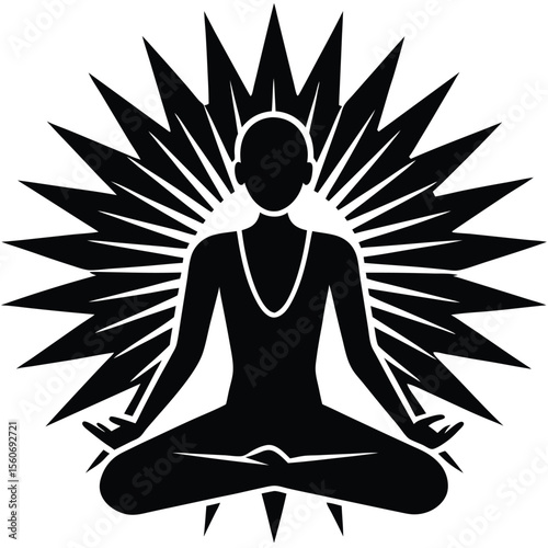 Meditative Silhouette with Radiating Energy A Visual Representation of Inner Peace Spiritual Awakening and Focused Concentration Depicting Calmness