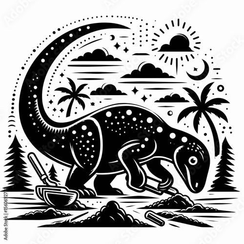 Therizinosaurus Digging in the Prehistoric Earth with Its Giant Claws