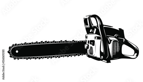 Black and White Chainsaw Illustration For Cutting Wood and Trees