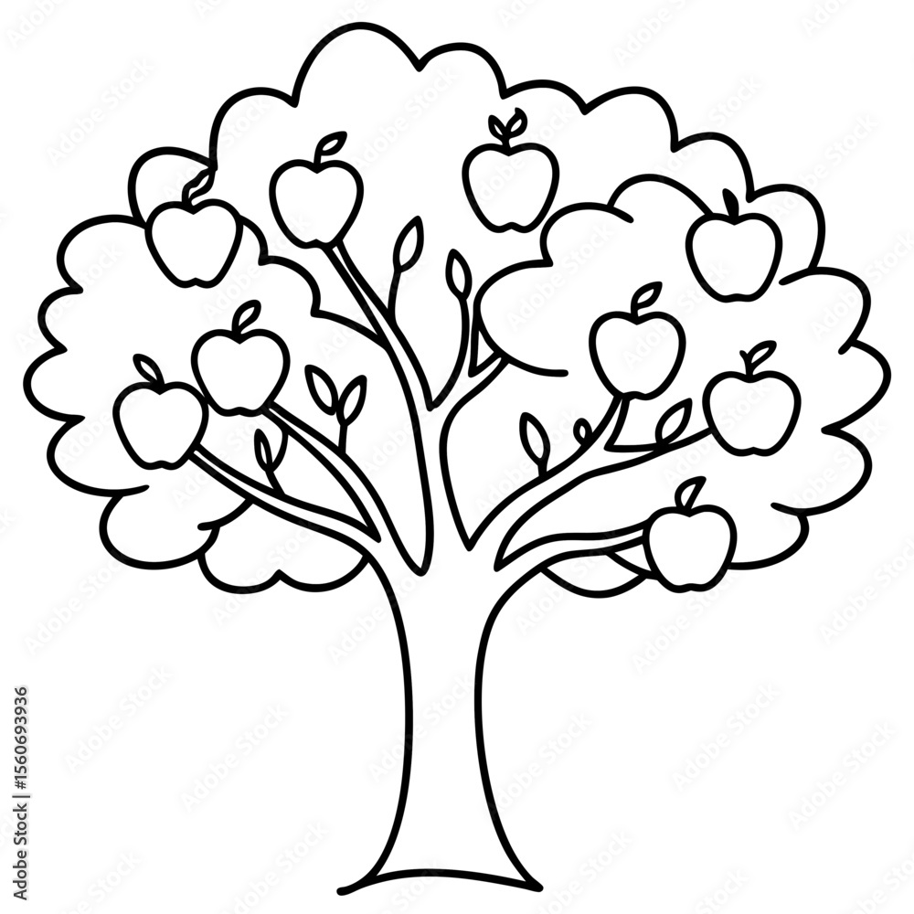 Fototapeta premium Apple Tree line art vector